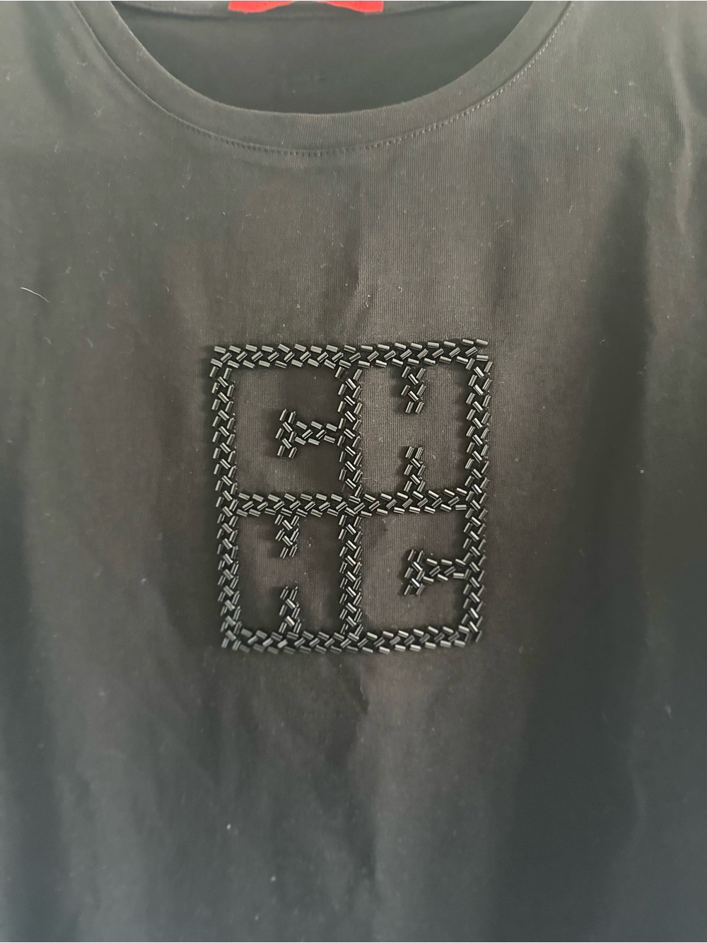 Carolina Herrera Black Short-Sleeve Crewneck Shirt with Embroidered Logo